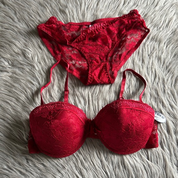Other - Inteco Intimates Two Piece Lingerie Set Womens Bra Size 36C Panty Medium/6 Red
